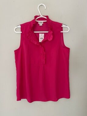 J.Crew Hot Pink Ruffle Popover Sleeveless Blouse 2 Barbiecore Casual Career Wear